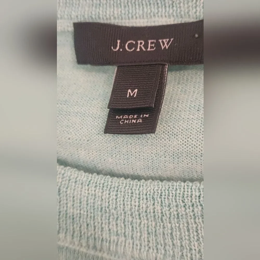 J.Crew M Sky Blue 100% MERINO WOOL 3/4 Slvs Knit Crewneck Women’s Sweater
